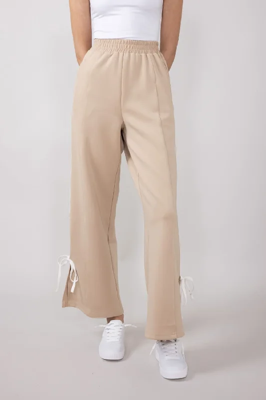 Bow Tie Track Pants for Women in Taupe White | SP2364-TAUPEWHITE