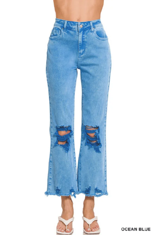 Aniya Acid Washed Waist Distressed Straight Pants