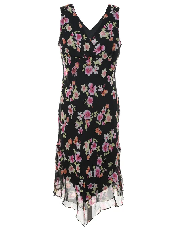 Black Floral Print Dress - M