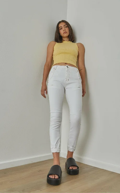 Cuffed White Jeans