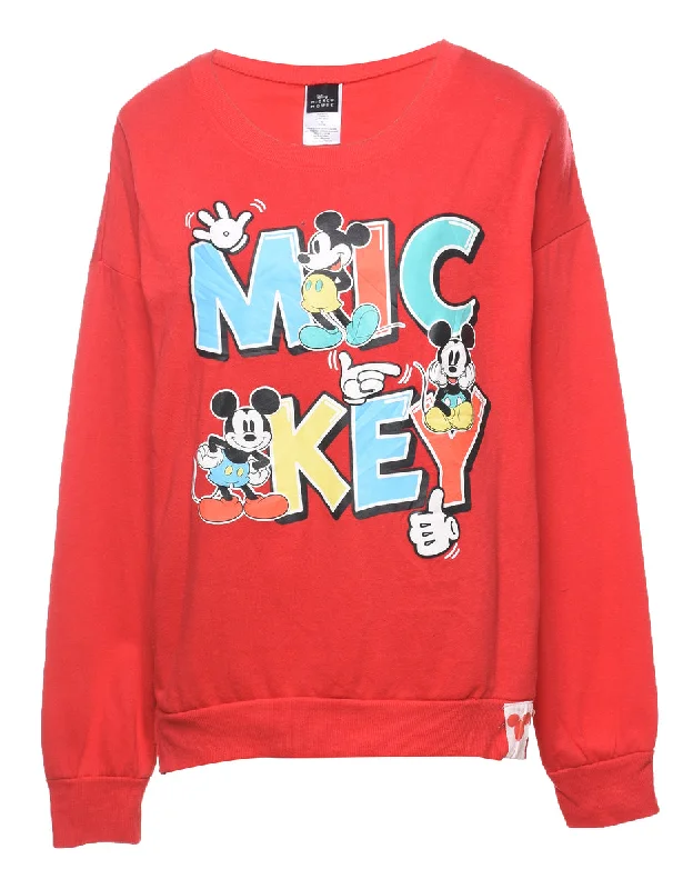 Disney Mickey Mouse Red & Light Blue 1990s Cartoon Sweatshirt - L