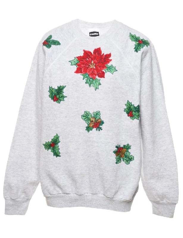 Floral Christmas Sweatshirt - L