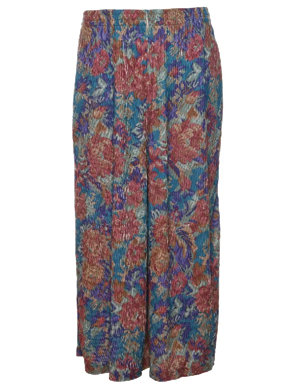 Floral Print Multi-Colour Wide Leg Trousers - W26 L21