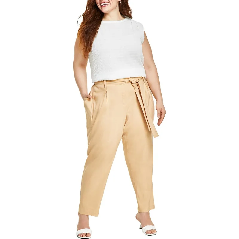 Calvin Klein Womens Plus Deep Pocket Linen Cropped Pants