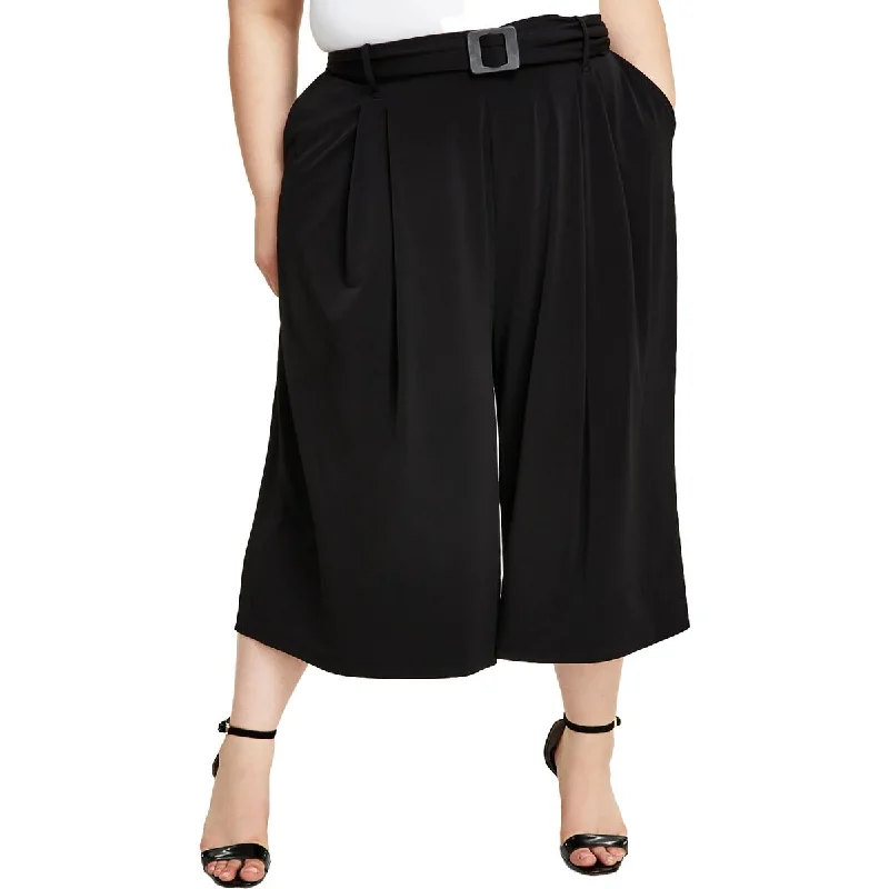 Calvin Klein Womens Plus Pleated Cropped Wide Leg Pants