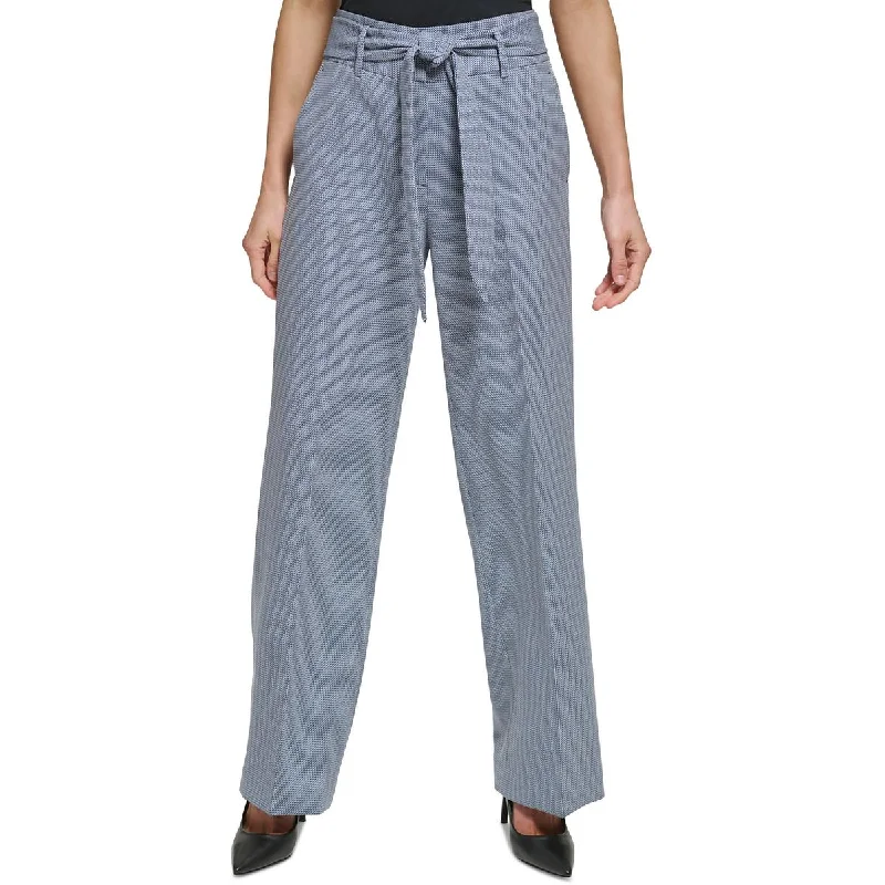 DKNY Womens High Rise Belted Wide Leg Pants