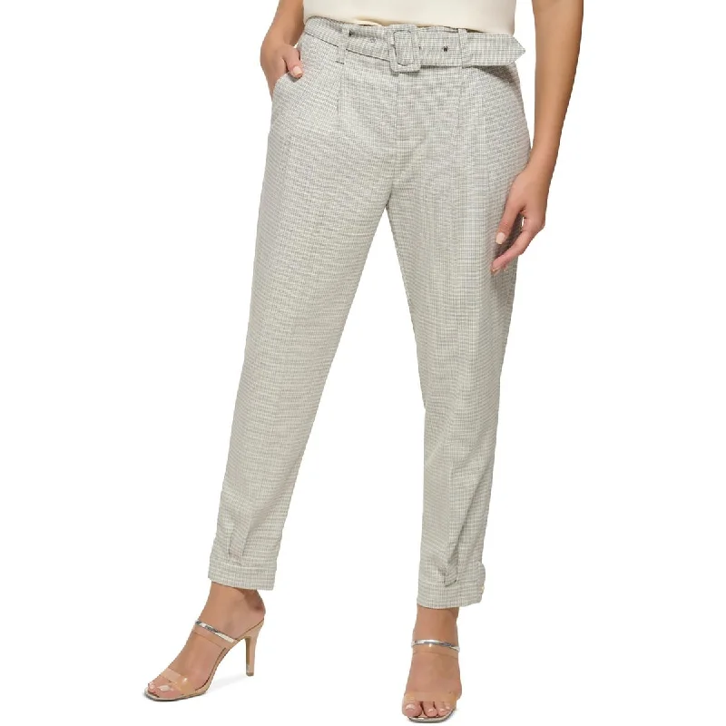 DKNY Womens Plaid High Rise Straight Leg Pants