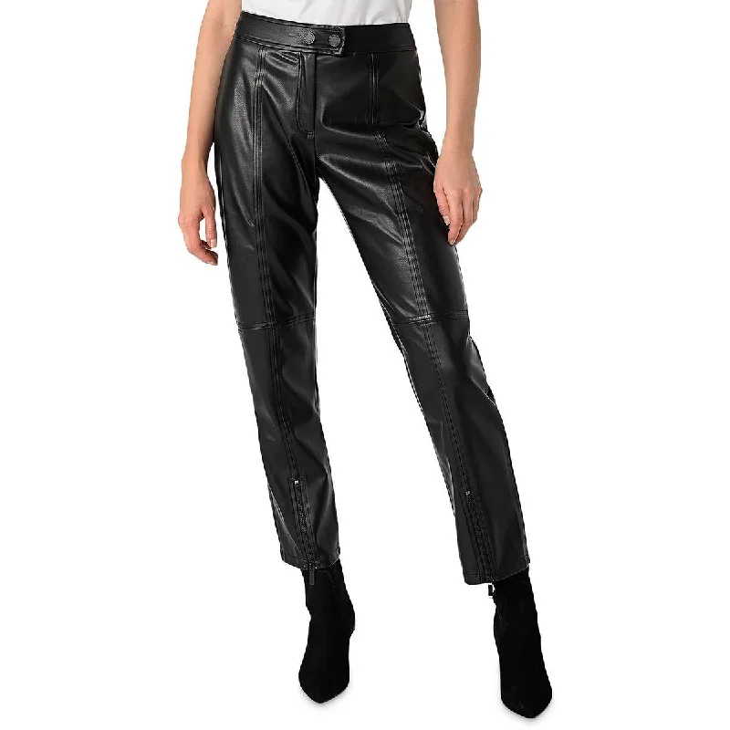 Karl Lagerfeld Paris Womens Faux Leather Zipper Hem Straight Leg Pants