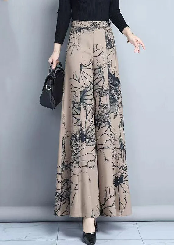 New Spring Ink Print High Waist Wide Leg Pants