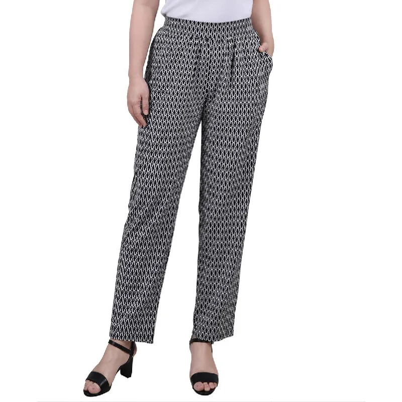 NY Collection Womens Petites Printed Mid Rise Straight Leg Pants