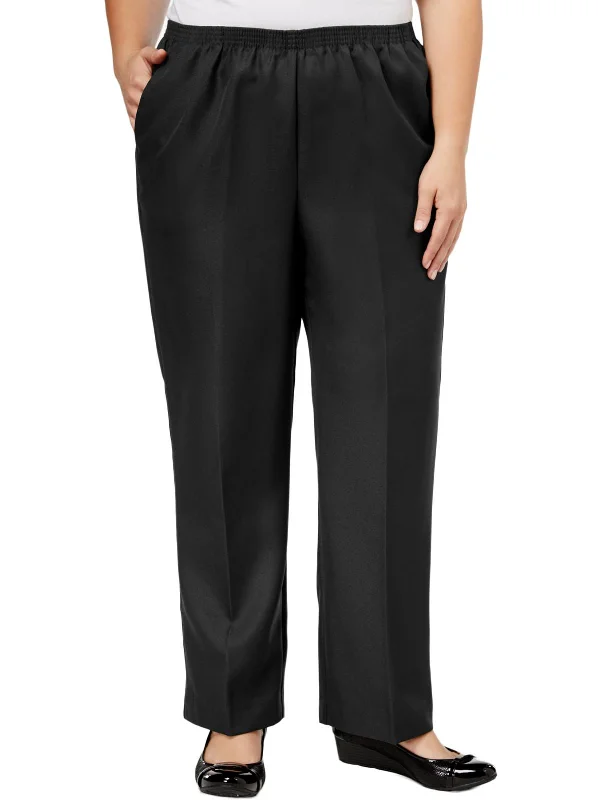 Plus Classics Womens Pleated Pull On Straight Leg Pants